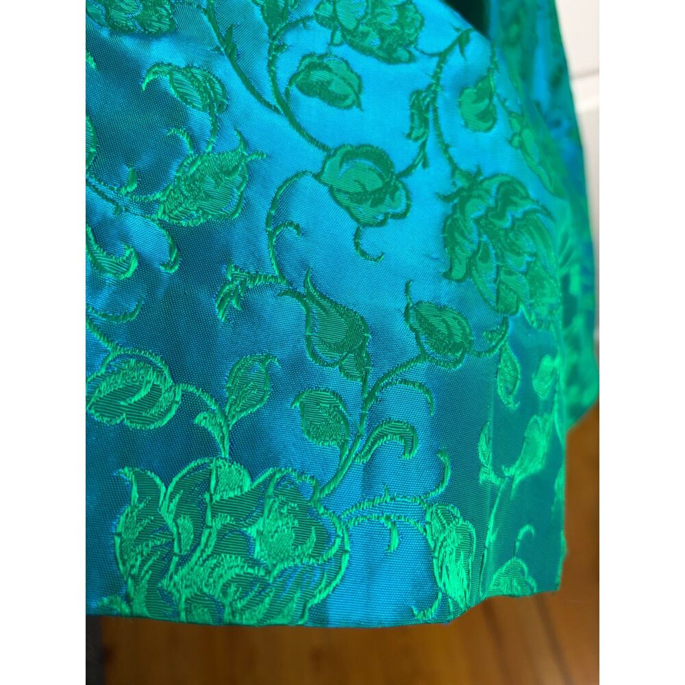 Vintage Late 1960s Emerald & Turquoise Floral Brocade Empire Waist Formal Gown S - Picture 12 of 12